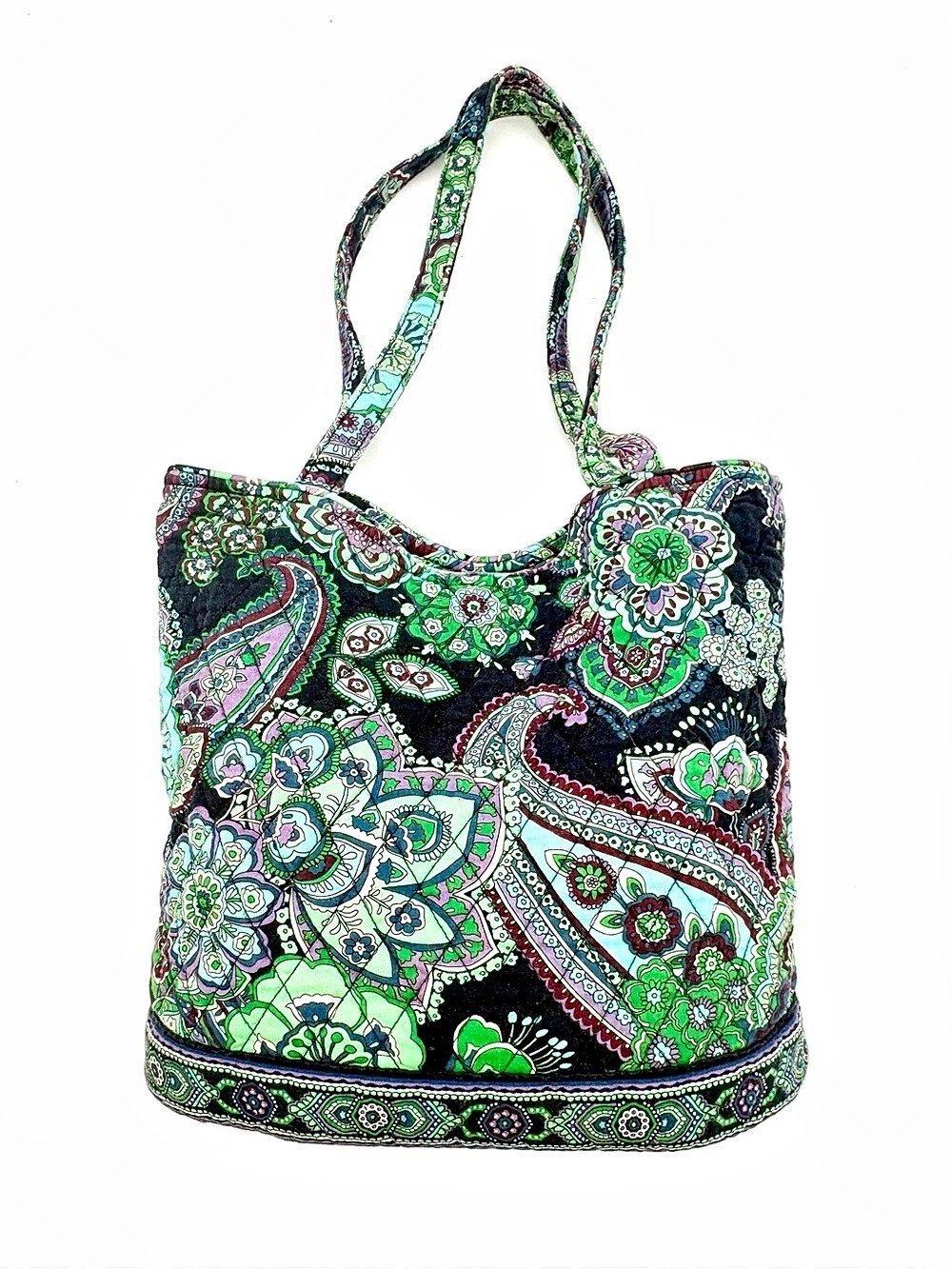 Vera Bradley Blue Rhapsody Quilted Tote Bag Paisley Floral EUC Clean 12"x10.5"